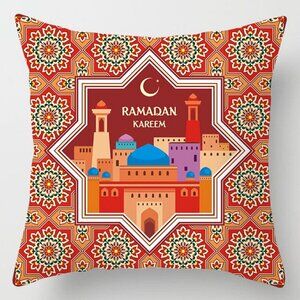 Red Ramadan Mubarak Pillow Covers 18x18 Decorative Linen Pillow Covers